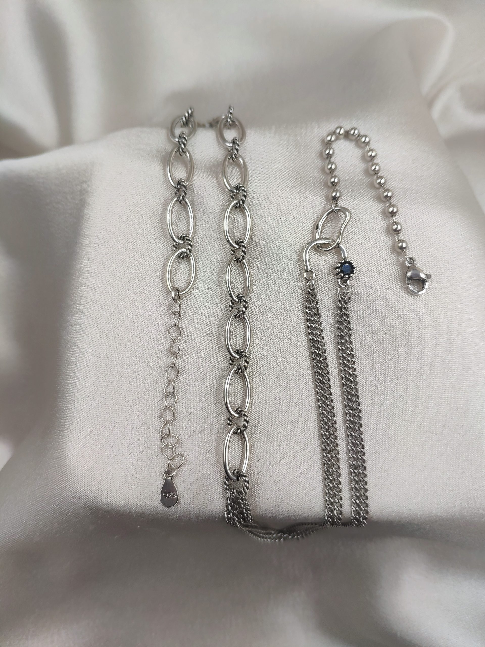 Κολιέ τρεις διαφορετικές αλυσίδες 925 ασήμι