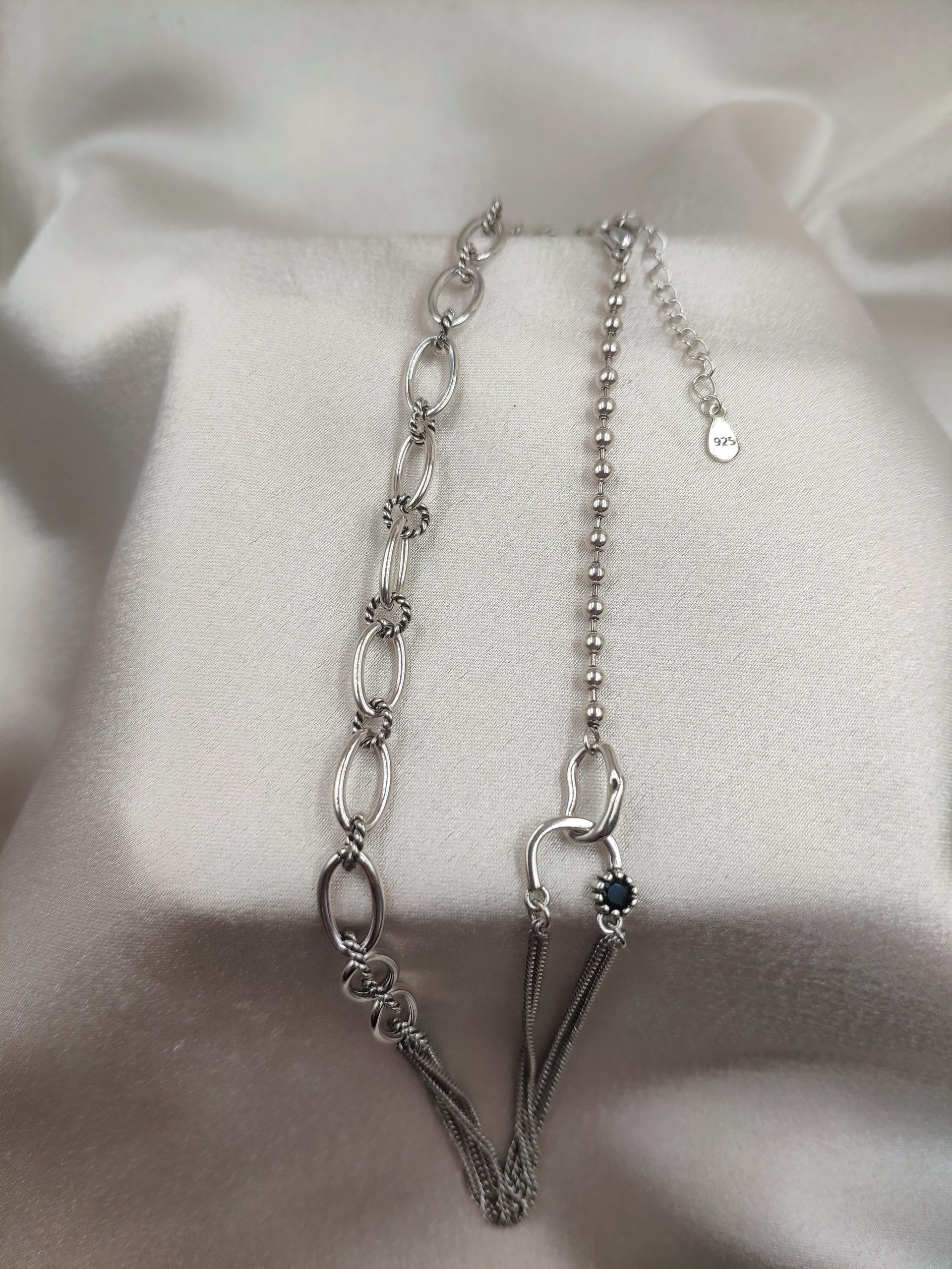 Κολιέ τρεις διαφορετικές αλυσίδες 925 ασήμι - Image 3