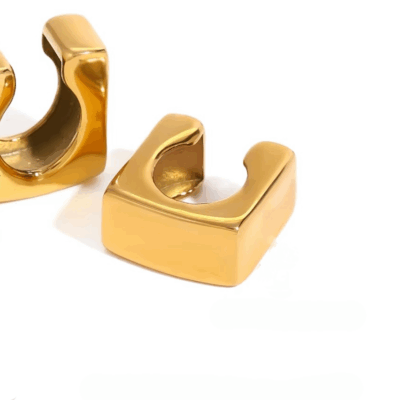 Σκουλαρίκι cuff τετράγωνο χρυσό ανοξείδωτο ατσάλι