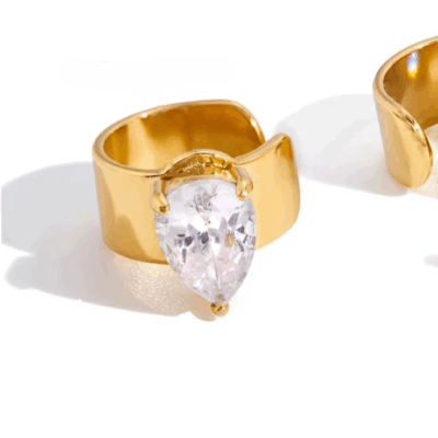 Earcuff ατσάλινο χρυσό με ζιρκόνια οβάλ δάκρυ