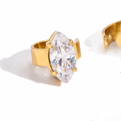 Earcuff ατσάλινο χρυσό με ζιρκόνια οβάλ