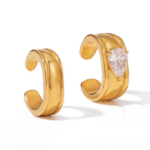 Earcuffs ατσάλινα ζευγάρι χρυσά με ζιρκόνια οβάλ δάκρυ