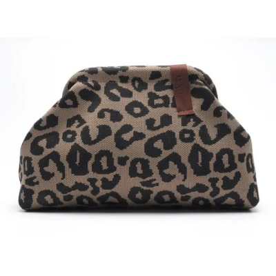 Leopart πλεκτή τσάντα clutch ανοιχτό καφέ μαύρο Classic Knit