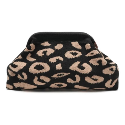 Leopart πλεκτή τσάντα clutch μαύρο μπεζ Boucle Knit