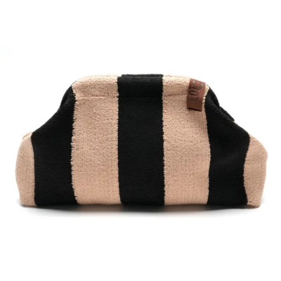 Ριγέ πλεκτή τσάντα clutch μπεζ μαύρο Boucle Knit