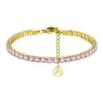 Βραχιόλι tennis ατσάλινο χρυσό με ροζ ζορκόνια
