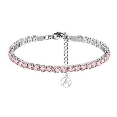Βραχιόλι tennis ατσάλινο ασημί με ροζ ζιρκόνια