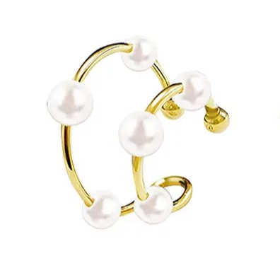 Earcuff διπλός κρίκος με πέρλες ατσάλινο χρυσό