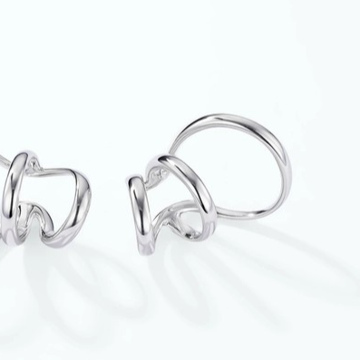 Ear Cuff ασημί τριπλός ατσάλινος κρίκος