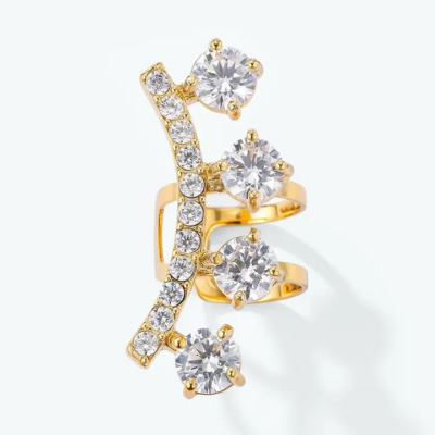 Ear Cuff ατσάλινο χρυσό 'Στέμμα' με ζιρκόνια