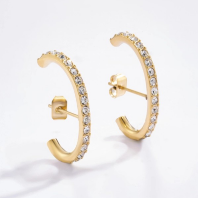 Ατσάλινα καρφωτά σκουλαρίκια χρυσά τύπου ear cuff με ζιρκόνια